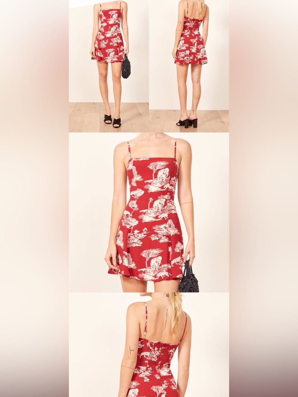Reformation Red Safari Print Spaghetti Strap Dress